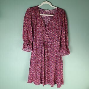 Fat Face Womens Multicolor Maddox Retro Ditsy Floral Wrap V-Neck Dress Size 4